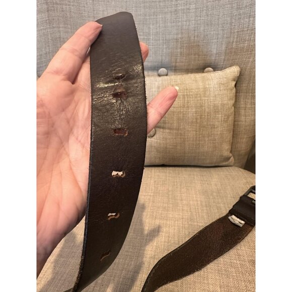 VTG Diesel Belt Mens 32 Brown Leather Logo Buckle 80/32 Antique Silver Wide - Picture 10 of 10